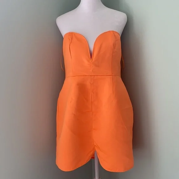 NWT SHOWPO GOING TO DRIVE YOU MAD DRESS IN TANGERINE SATIN - Picture 5 of 7